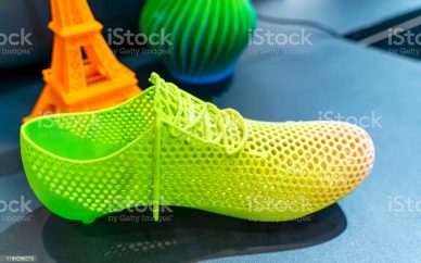 3D printer printing shoe figure close-up